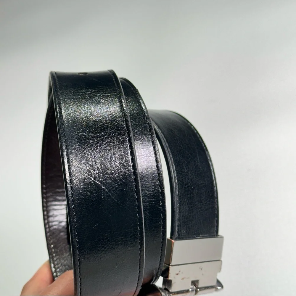 Reversible Leather Belt 42 Inch Black Brown Silver Buckle